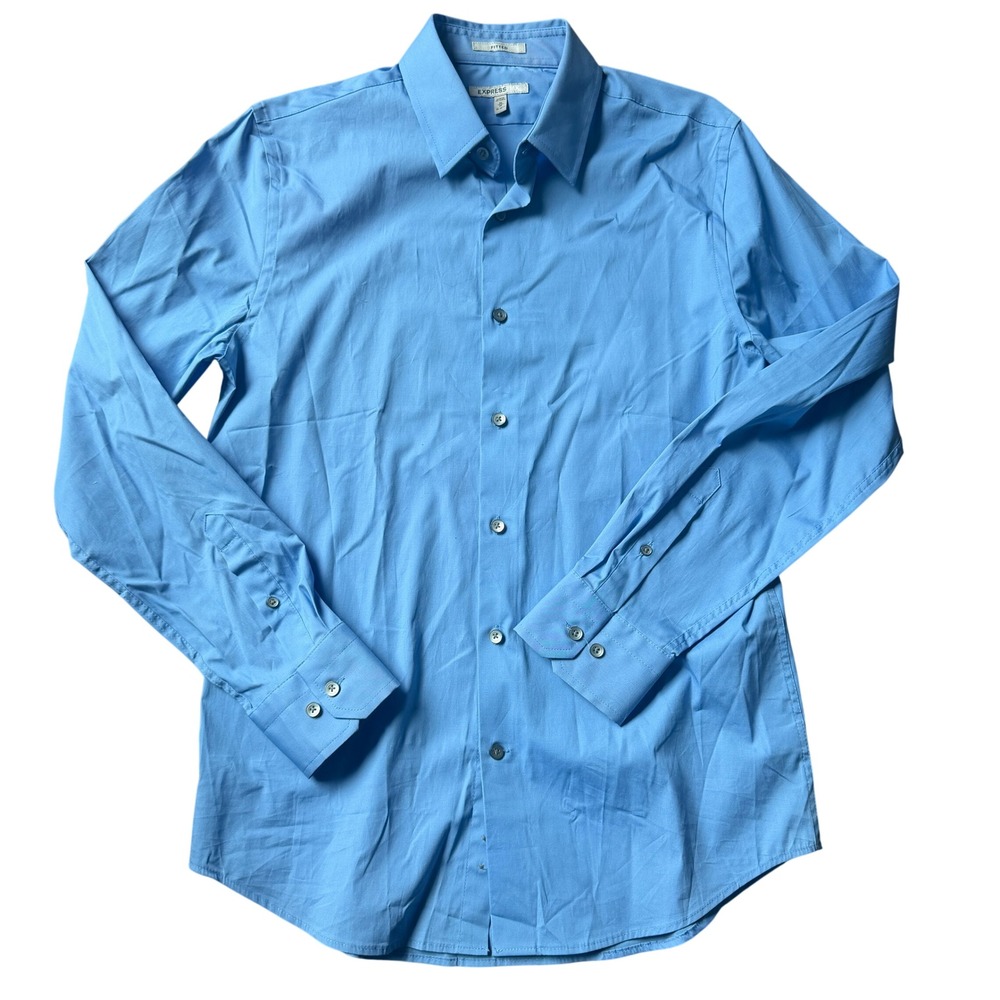 Express 1MX Dress Shirt Mens M Blue Fitted Professional Business Casual